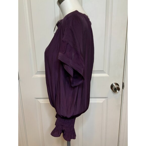 Ramy Brook Merlot Purple Silk Smocked Karlye Blouse Top, Size S, NWT! $295 - Picture 4 of 8
